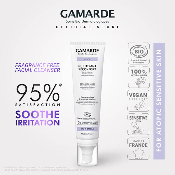 GAMARDE ATOPIC Organic Comfort Facial Cleanser 100ml, Fragrance Free For Atopic Eczema-Prone Skin (NETTOYANT RECONFORT)