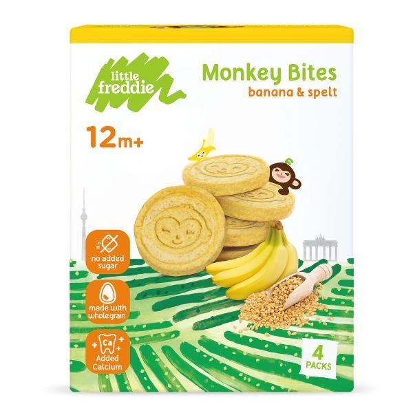 Monkey Bites  Banana & Spelt Biscuit - (4 x 20g. ) 80g.- UK lot