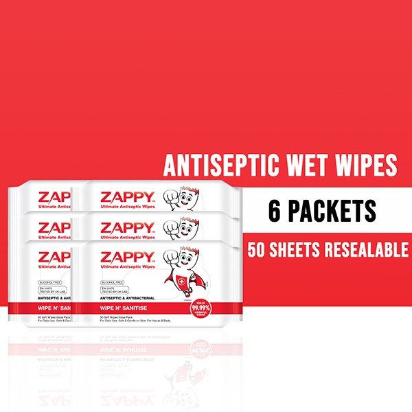 Zappy Ultimate Antiseptic Wipes 50 Sheets X 6 Packets