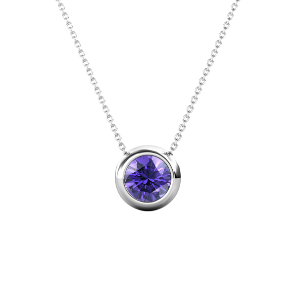 Birth Stone Moon Pendant (‏February, White Gold)