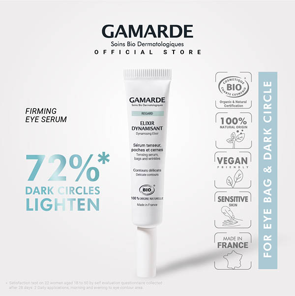 GAMARDE REGARD Organic Firming Eye Serum 10g, Anti-Puffiness Treatment For Eye Bags and Dark Circles (ELIXIR DYNAMISANT)