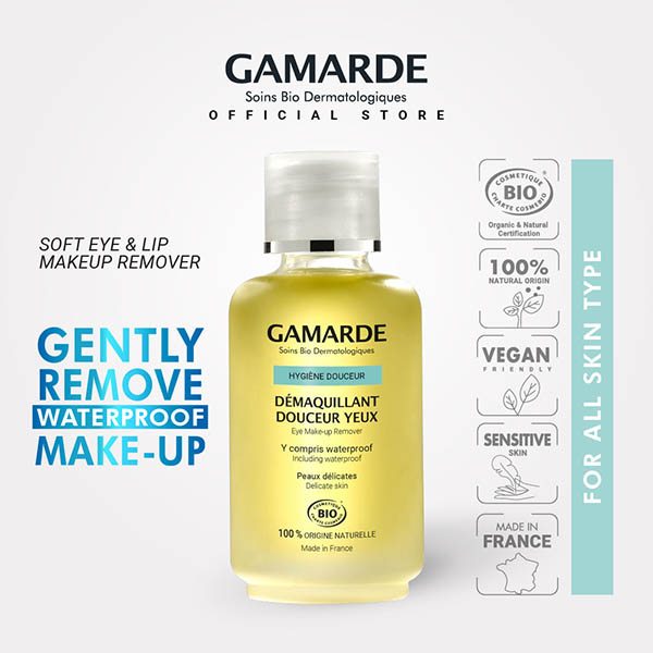 GAMARDE Organic Eye & Lip (Waterproof) Makeup Remover 30ml, for Normal & Sensitive skin (DEMAQUILLANT DOUCHER YEUX)