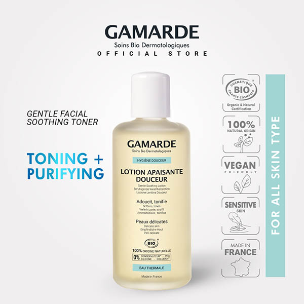 GAMARDE Organic Gentle Soothing Toner 200ml, Toning & Purifying For Normal & Sensitive Skin (LOTION APAISANTE DOUCHER)