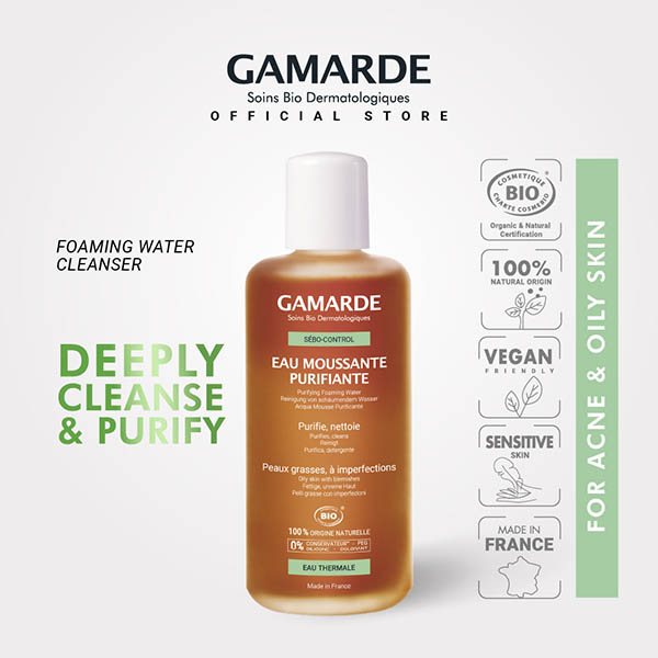 GAMARDE SEBO CONTROL Organic Purify Facial Foaming Water Cleanser 200ml For Acne & Oily Skin (EAU  MOUSSANTE PURIFIANTE)