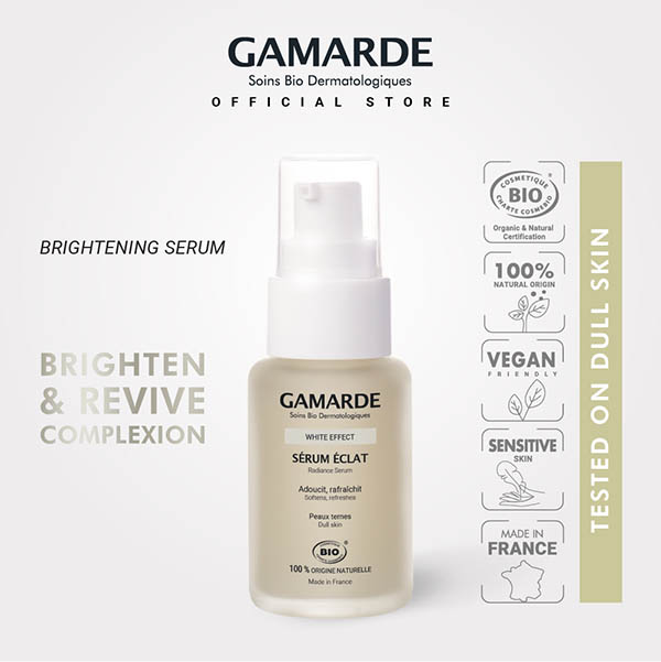 GAMARDE WHITE EFFECT Organic Radiance Brightening Serum 30ml, Anti-Blemish For Dark, Brown Spot (SERUM ECLAT)