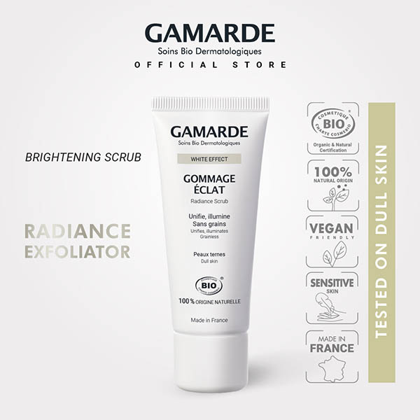 GAMARDE WHITE EFFECT Organic Radiance Brightening Facial Scrub 40ml, Gentle Exfoliator For Dull Skin (GOMMAGE ECLAT)