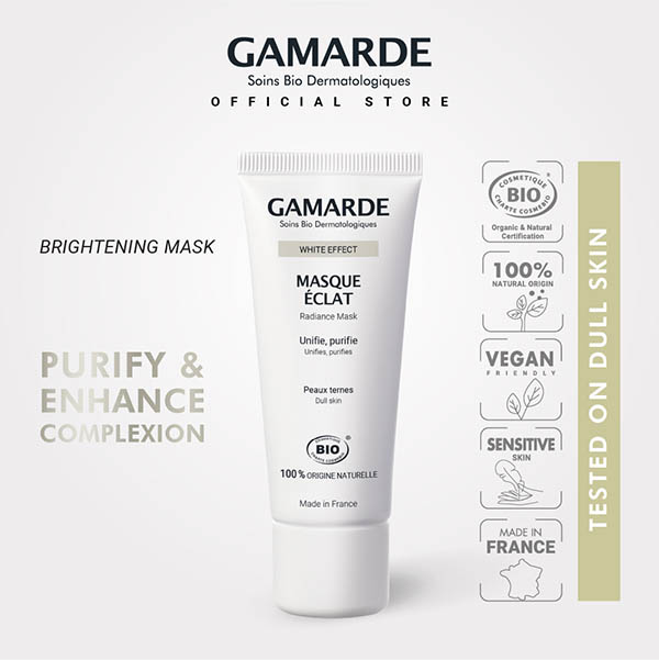 GAMARDE WHITE EFFECT Organic Radiance Brightening Face Mask 40ml, Purifying For Dull Skin (MASQUE ECLAT)