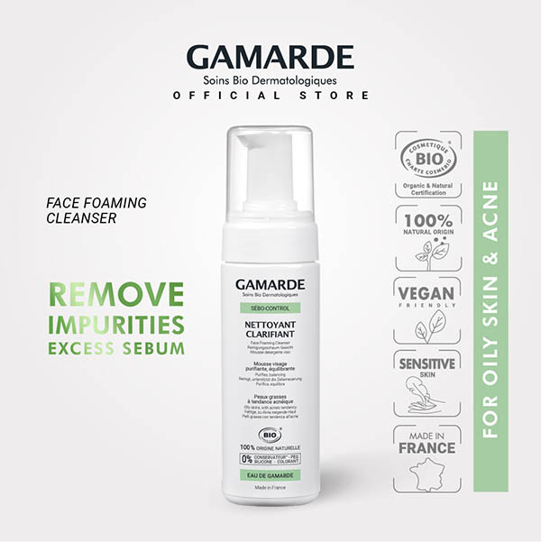 GAMARDE SEBO CONTROL Organic Oil Control Face Foaming Cleanser 160ml For Acne & Oily Skin (NETTOYANT CLARIFIANT)