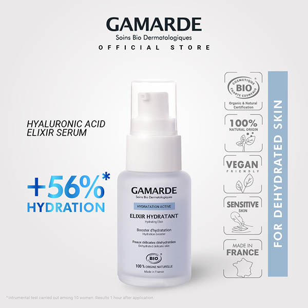 GAMARDE HYDRATATION Organic Hydrating Elixir Serum 30ml, Hyaluronic Acid For Normal & Sensitive Skin (ELIXIR HYDRATANT)