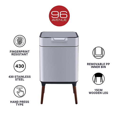 96 Avenue 13L+13L Stainless Steel Legged Hand Press Dustbin/Waste Bin with Soft Closing