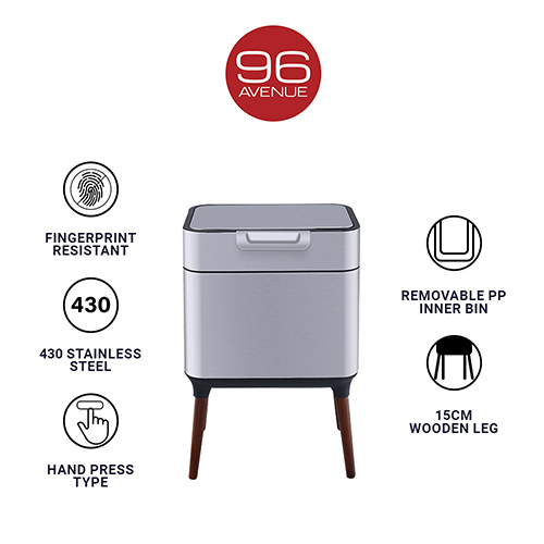 96 Avenue 20L Stainless Steel Legged Hand Press Dustbin/Waste Bin with Soft Closing