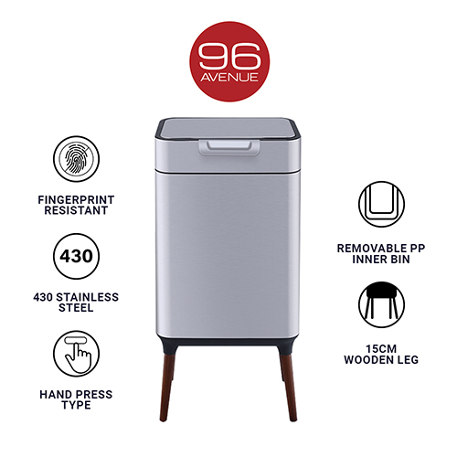 96 Avenue 30L Stainless Steel Legged Hand Press Dustbin/Waste Bin with Soft Closing