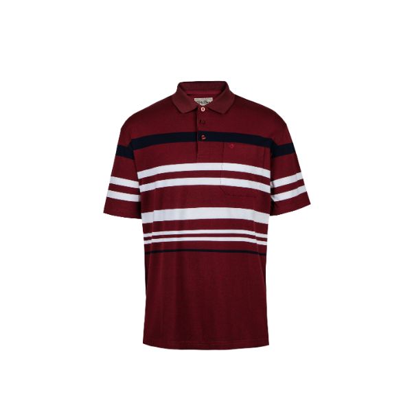 Goldlion Regular Fit Cotton Spendex Polo Tee - Size L - Red with Stripe