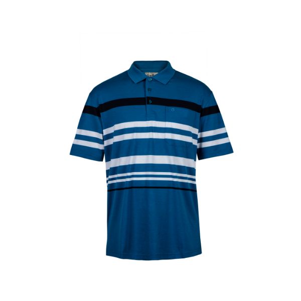 Goldlion Regular Fit Cotton Spendex Polo Tee - Size XL - Blue with Stripe