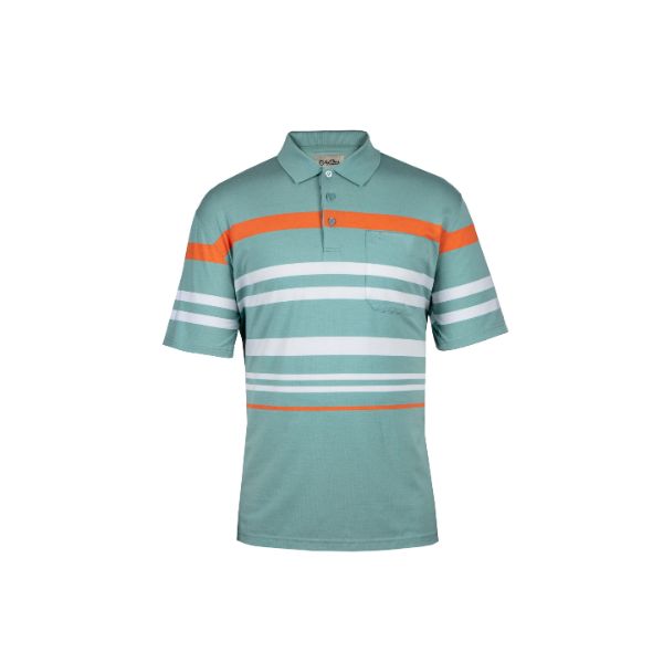 Goldlion Regular Fit Cotton Spendex Polo Tee - Size XL - Mint with Stripe