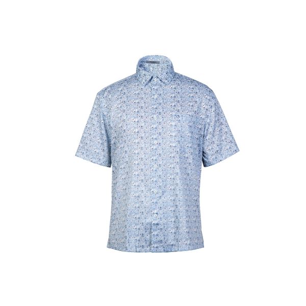 Goldlion Men Casual Regular Fit Short-Sleeved Shirt - Size S - Blue & White Printed