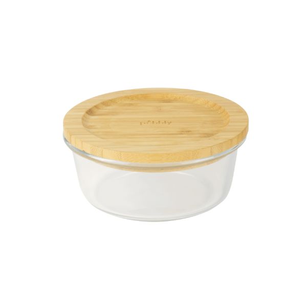 Pebbly Round Glass-Bamboo Container (620ml)