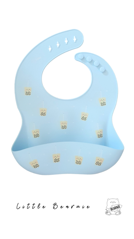 LITTLE BEARNIE Silicone Bib - Boba (Blue)