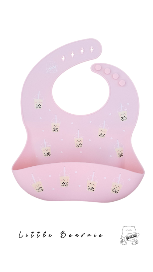 LITTLE BEARNIE Silicone Bib - Boba (Pink)