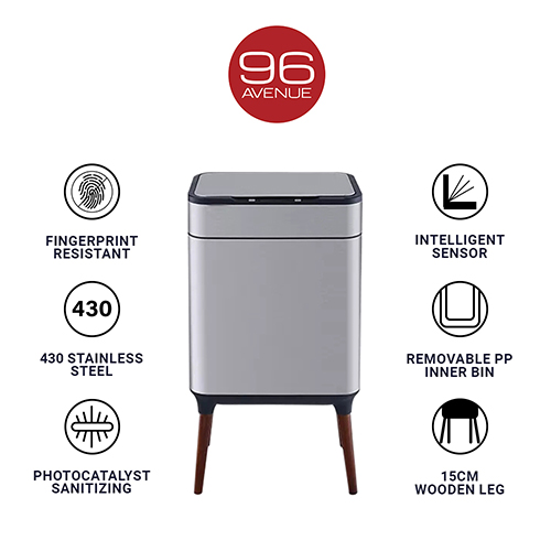 96 Avenue 13L+13L Stainless Steel Legged Sensor Dustbin/Waste Bin with Soft Closing