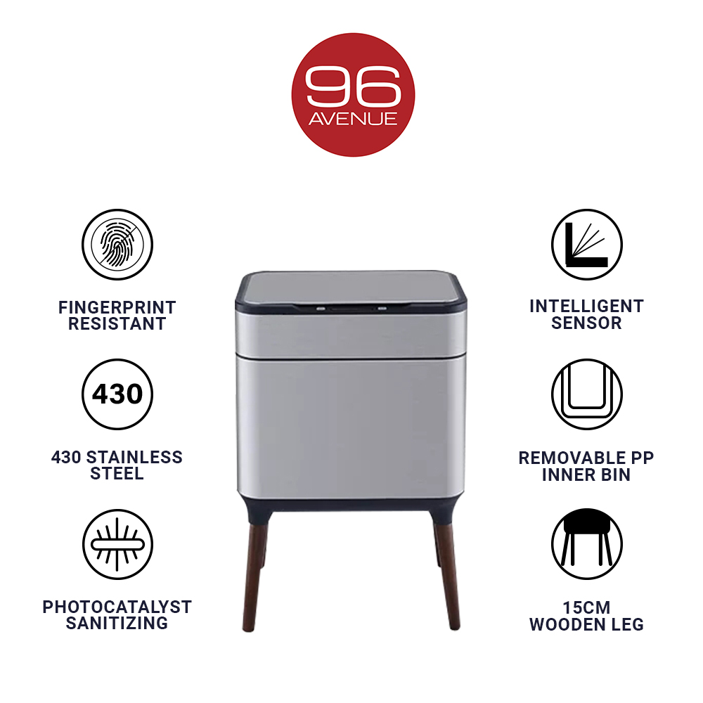 96 Avenue 20L Stainless Steel Legged Sensor Dustbin/Waste Bin with Soft Closing