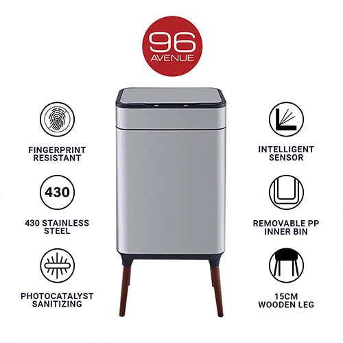 96 Avenue 30L Stainless Steel Legged Sensor Dustbin/Waste Bin with Soft Closing