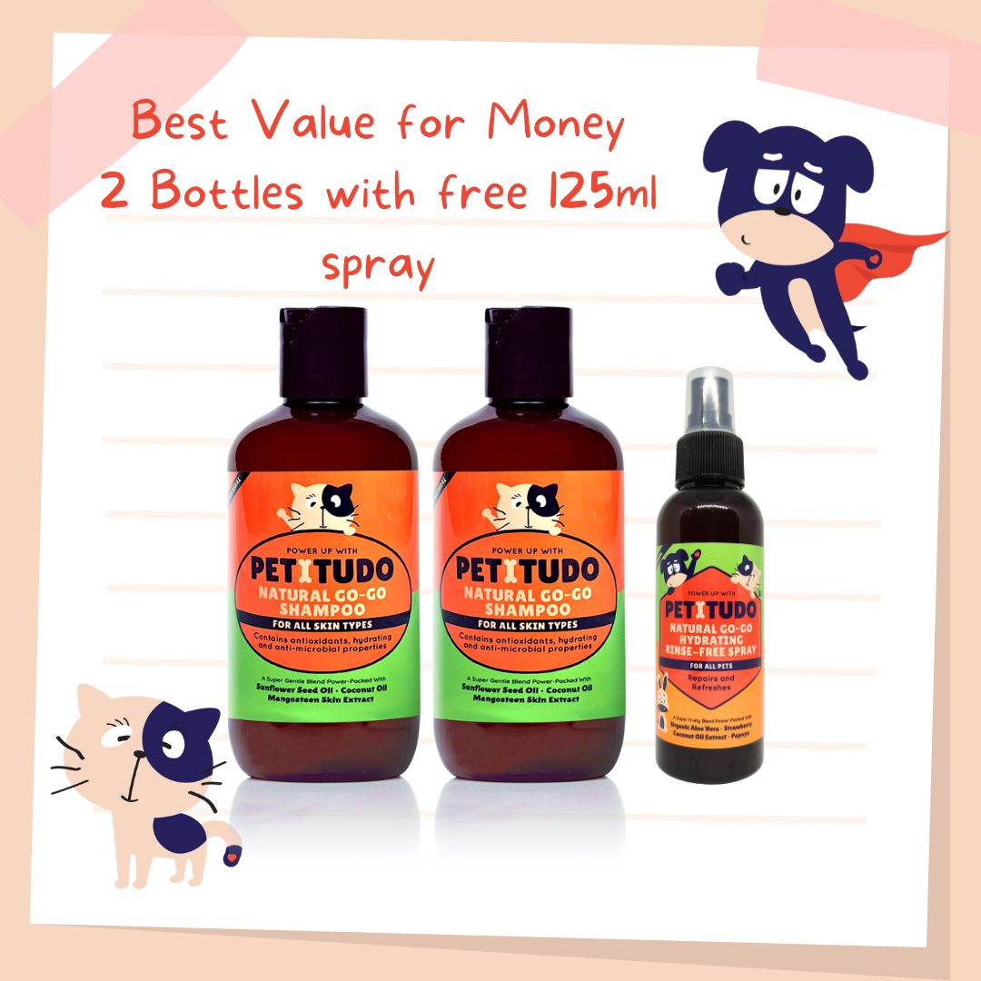 PETITUDO NATURAL GO-GO CAT SHAMPOO Bundle 250ml x 2 bottles GET Free Hydrating Pet Spray