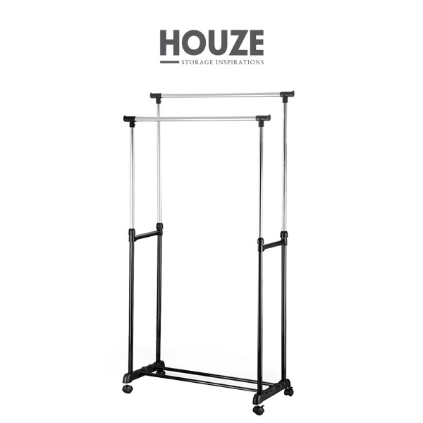 HOUZE - Double Pole Stainless Steel Clothes Hanger (Height: 100-160cm | Length: 720-1300cm)