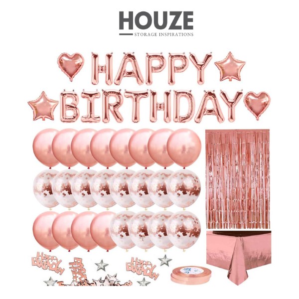 HOUZE - 45pcs "Happy Birthday" Tassel & Balloon Combo Set (Rose Gold / Silver)