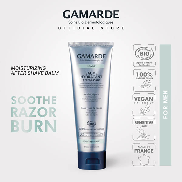 GAMARDE HOMME Organic Men After Shave Moisturizing Balm 75ml, Hydrate & Soothe Razor Burn (BAUME HYDRATANT APRES RASAGE)