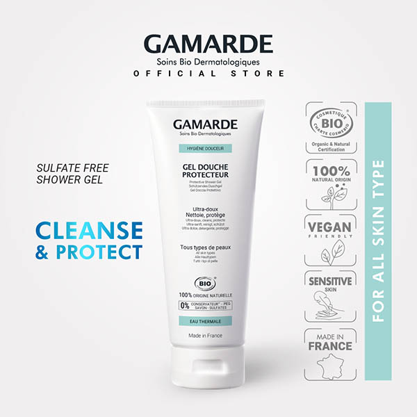 GAMARDE Organic Sulfate-Free Protective Shower Gel 200ml, Gentle & Soften Foaming Body Cleanser (GEL DOUCHE PROTECTEUR)