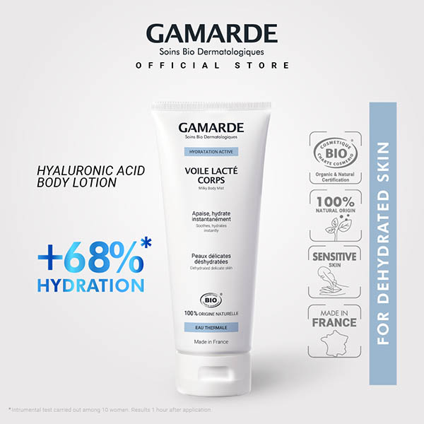 GAMARDE HYDRATATION Organic Hydrating Body Lotion 200ml, Hyaluronic Acid For Normal & Sensitive Skin (VOILE LACTE CORPS)