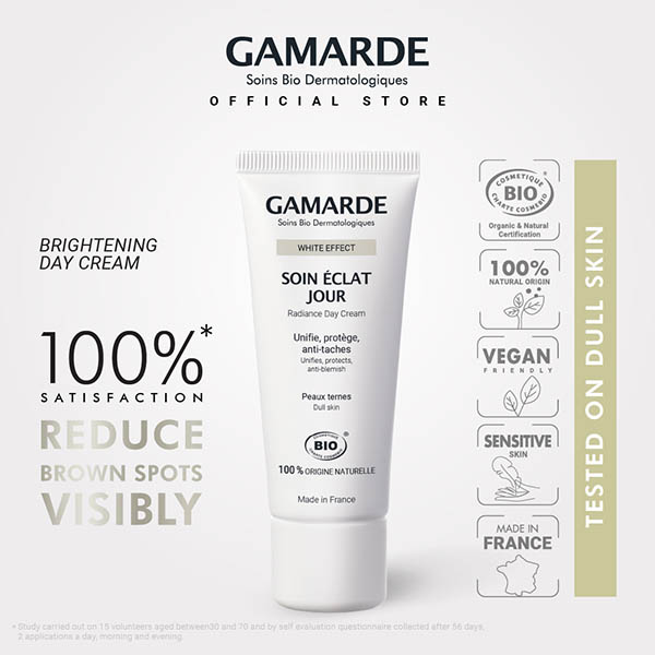 GAMARDE WHITE EFFECT Organic Radiance Brightening Day Moisturizer 40ml, Anti Dark Spot For Dull Skin (SOIN ECLAT JOUR)