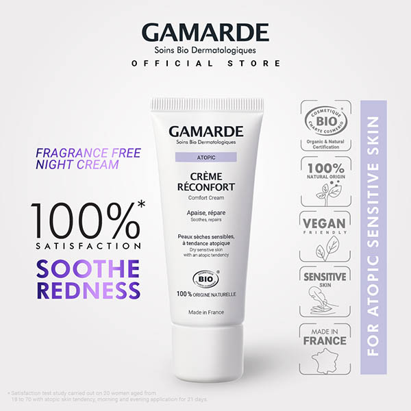 GAMARDE ATOPIC Organic Comfort Night Cream 40ml, Fragrance Free For Atopic Eczema Prone Skin (CRÈME RECONFORT)