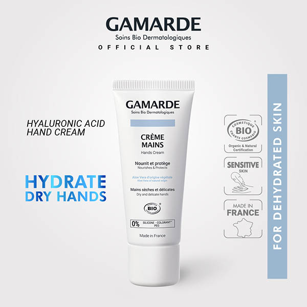 GAMARDE HYDRATATION Organic Hydrating Hand Cream 40ml, Moisturizing Hyaluronic Acid For Dry Cracked Hands (CRÈME MAINS)