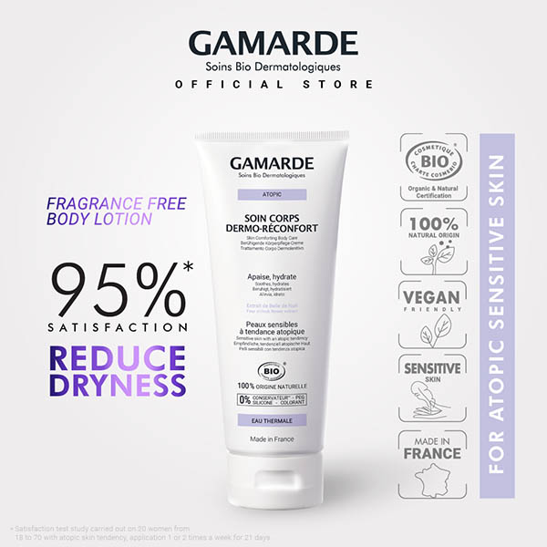 GAMARDE ATOPIC Organic Body Lotion 200ml, Fragrance Free For Atopic Eczema Prone Skin (SOIN CORPS DERMO-RECONFORT)